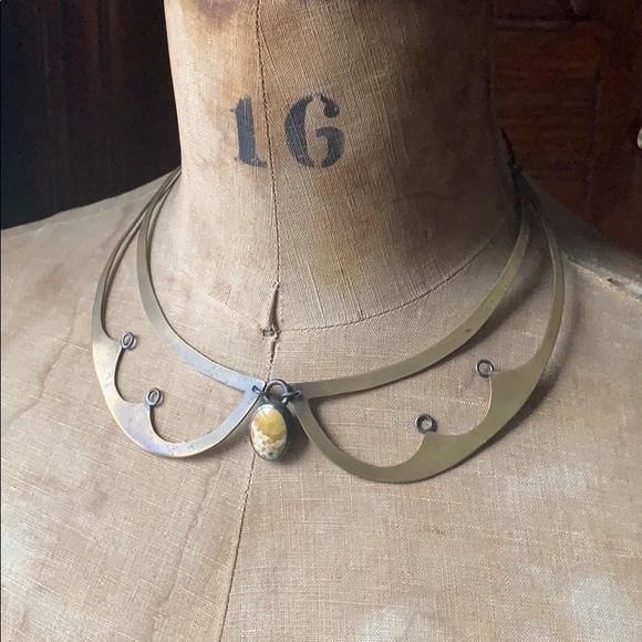 handmade Jewelry - Handmade Ocean Stone& Bronze Metal Collar Necklace